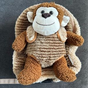 Popatu Brown and Cream Plush Monkey Backpack